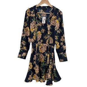 NWT Jessica Simpson Floral Print Long Sleeve V‎ Neck Smocked Mini Dress Size M